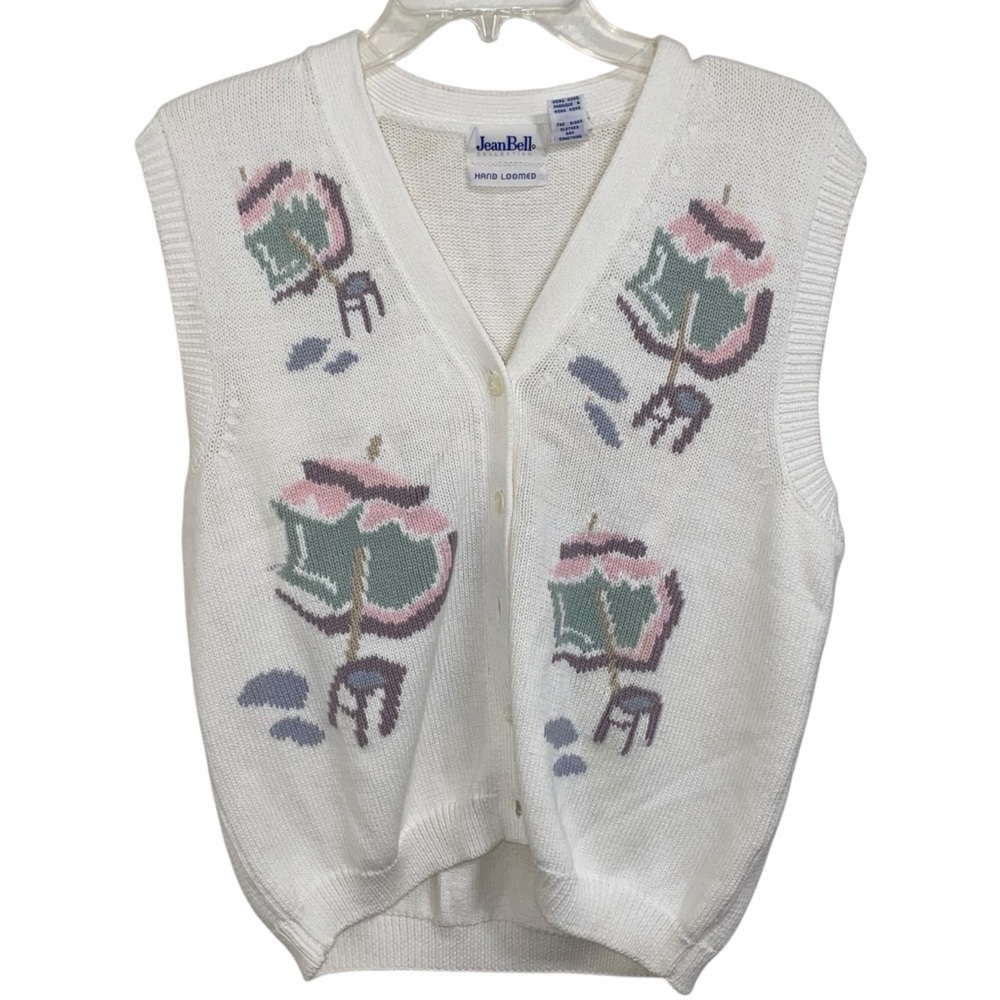 Vintage 80s Jean Bell Hand Loomed Sweater Vest Knit Coastal Grandma size Medium